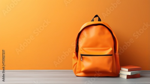 Vibrant Back to School Concept: Orange Backpack Brimming with Supplies on Table