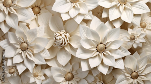 Beautiful 3D paper flowers in white color. Flowers seamless pattern and digital paper art concept background. © Alpa