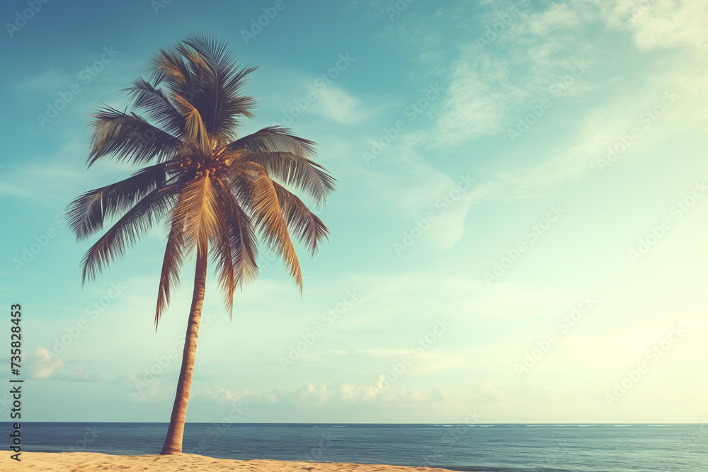 coconut tree in beach on morning light summer.