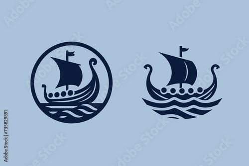 Viking ship. Modern simple minimalist logo. Vector set. Icon. Marine theme photo
