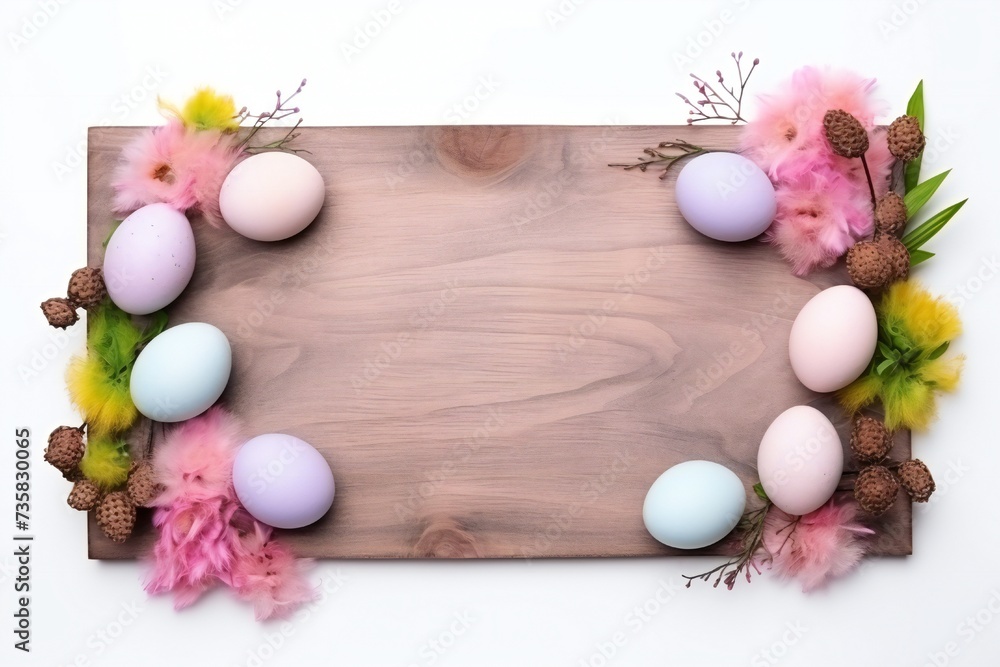 Empty wooden board with Easter details isolated on white background Generative Ai Empty wooden board with Easter details isolated on white background Generative Ai