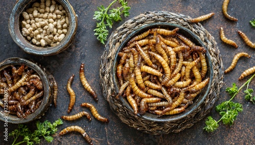 Close-up of edible mealworms photo