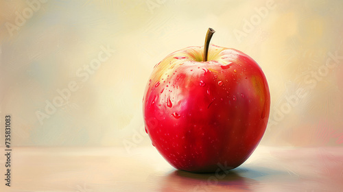 Fresh Red Apple with Water Droplets on Surface