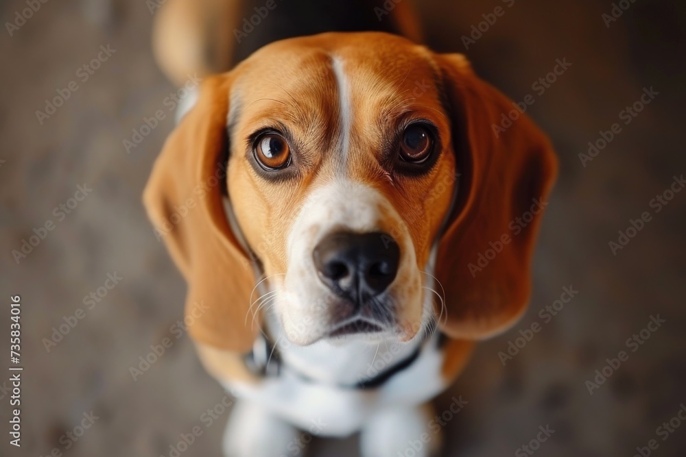 Cute Beagle Dog Strikes Charming Pose For Closeup Portrait