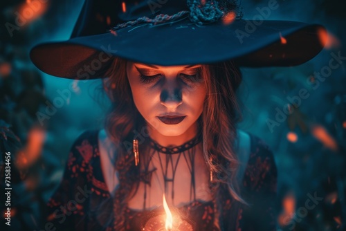 Mystical Witch Harnesses Halloween Magic, Weaving Enchantment On Dark Night