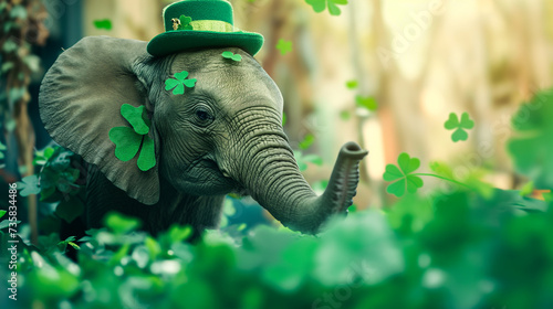 Elephant on green background for St. Patrick's Day Festivities. photo
