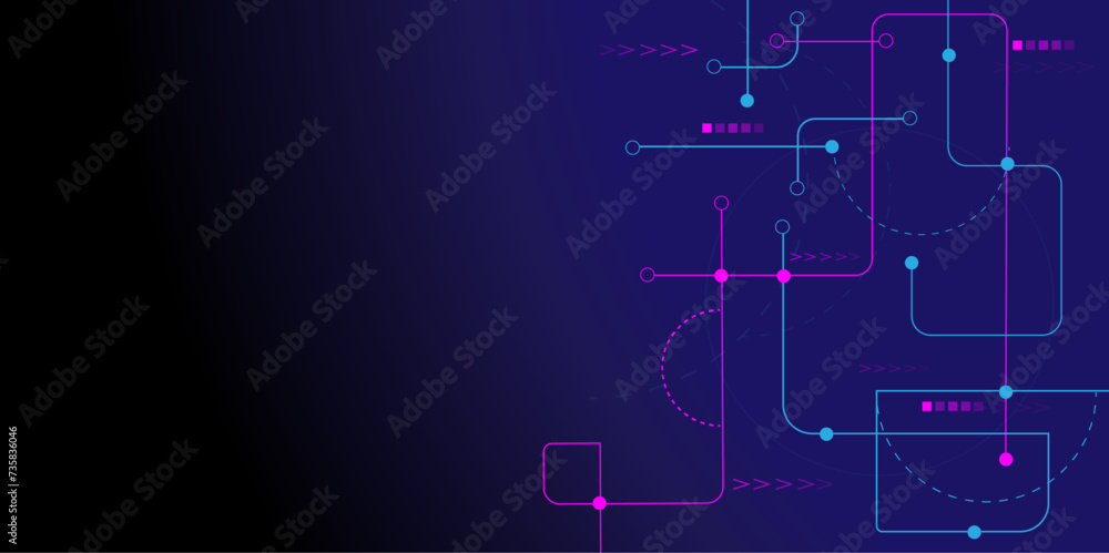 Vector abstract technology illustration Circuit board on dark blue background. High tech circuit board connection system concept.