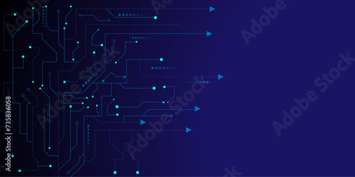 Vector abstract technology illustration Circuit board on dark blue background. High tech circuit board connection system concept.