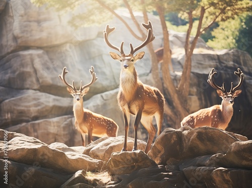 Majestic Deer Herd in Surreal Mountain Landscape
