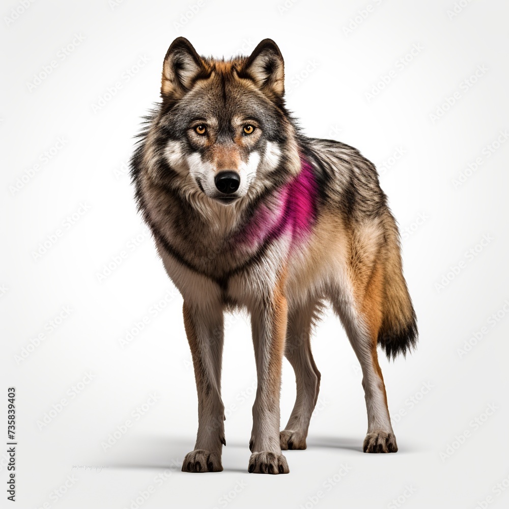 Wolf with colored powders on a white background
