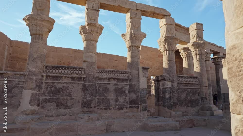 The ancient and historical Philae Temples complex in Aswan, which was built by the ancient Egyptian pharaohs. It was built during the third century BC. it built to worship the goddess The ancient and historical Philae Temples complex in Aswan, which was built by the ancient Egyptian pharaohs. It was built during the third century BC. it built to worship the goddess