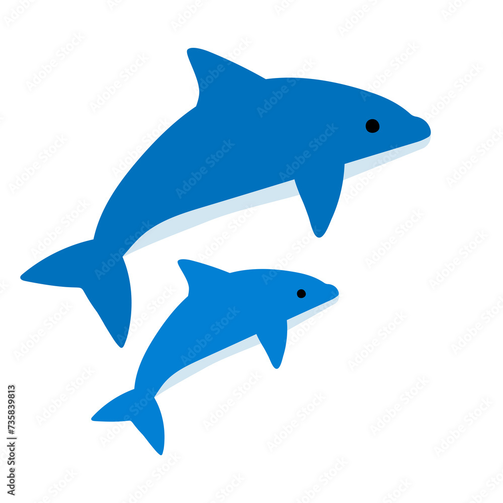 Obraz premium シンプルなかわいいイルカのイラスト 親子