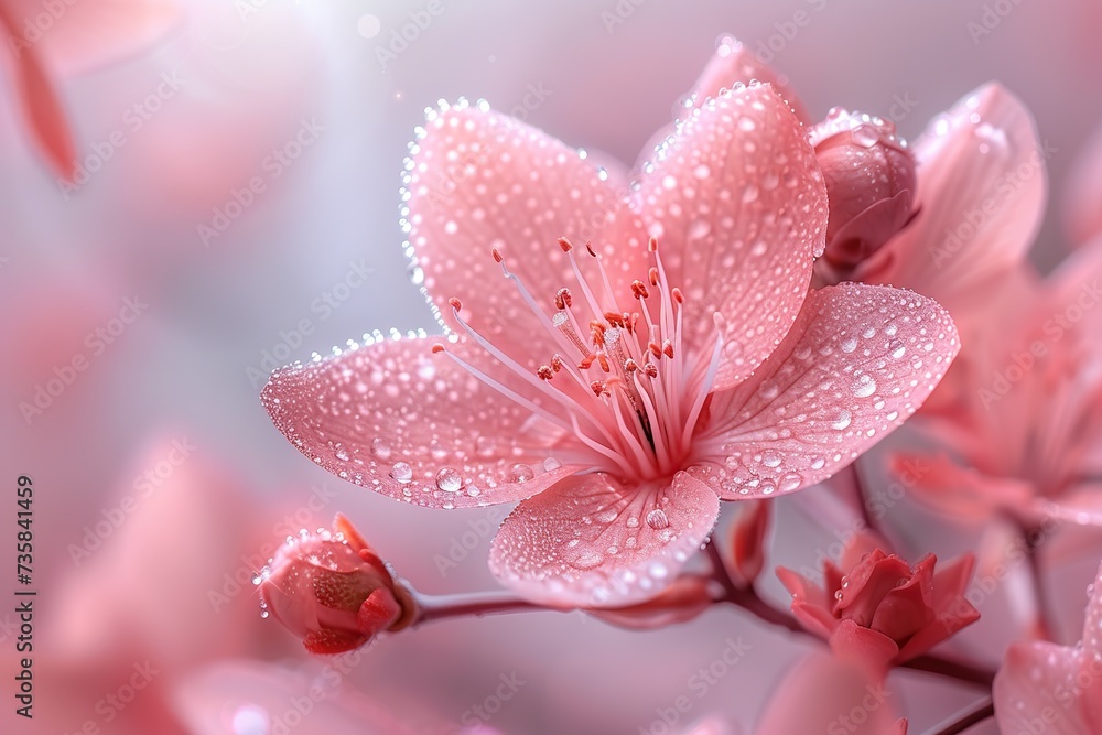 Beautiful pink sakura flower with water drops on petals for designer background Beautiful pink sakura flower with water drops on petals for designer background