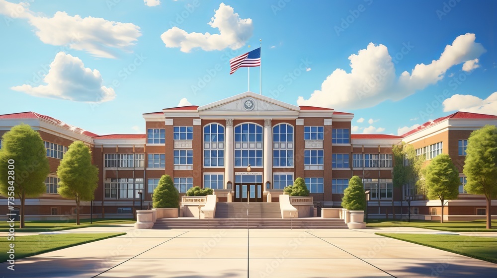 Classic American School Building Exterior: Iconic Architecture in the Heart of the USA