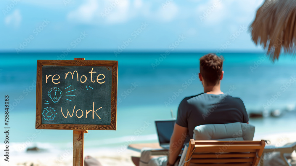 custom made wallpaper toronto digitalRemote work concept image with a man working from the beach on his laptop computer