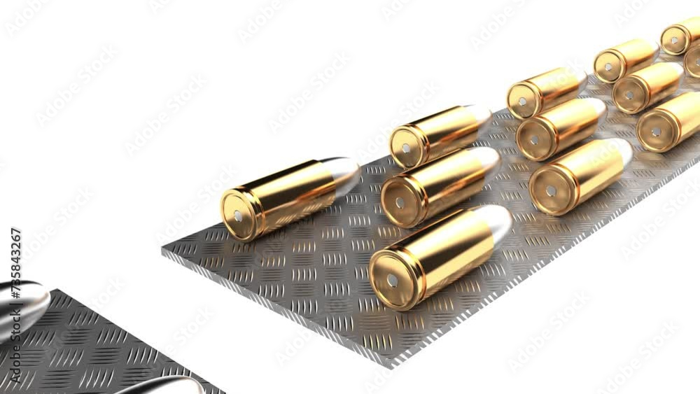 Industrial war Bullets on the conveyor arm is move endless 4k Industrial war Bullets on the conveyor arm is move endless 4k