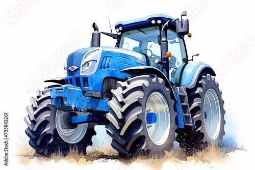 a blue tractor with large wheels