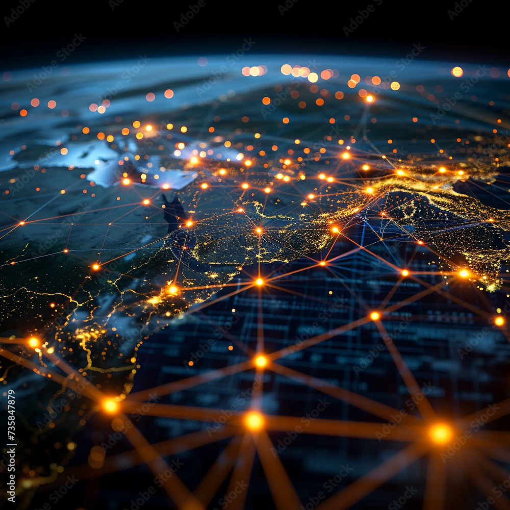 Fototapeta premium Technology lines weave through a global network revolutionizing transportation with efficiency