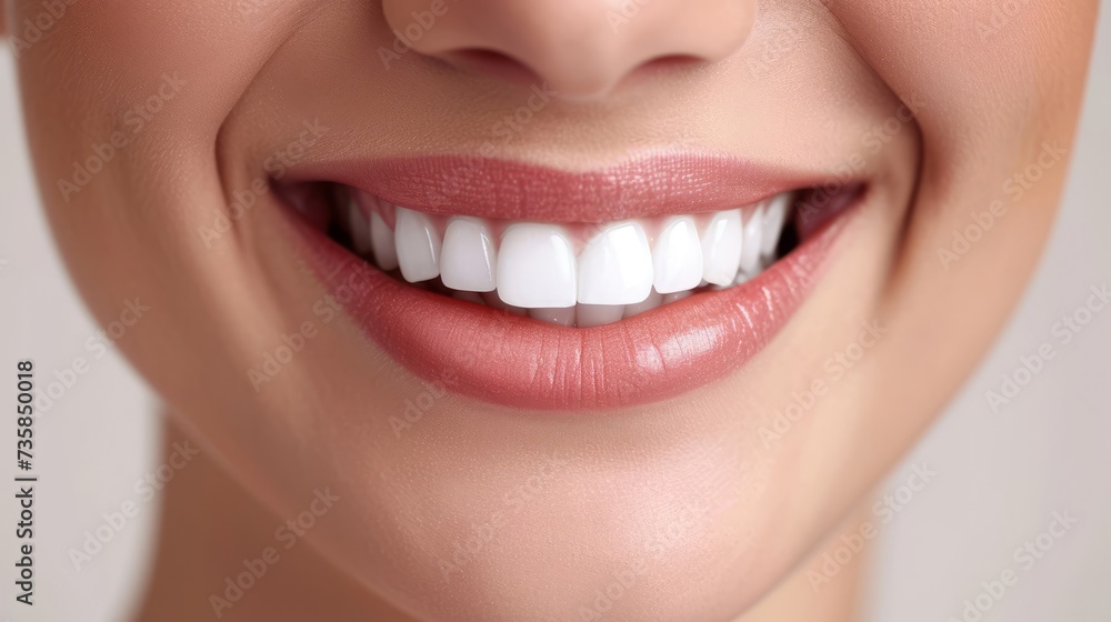 Fototapeta premium Perfect healthy teeth smile of a woman isolated on a white background.