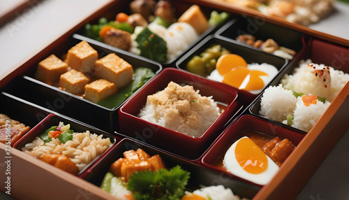 Bento box spread showcasing a fusion of international cuisines © Dragon Stock