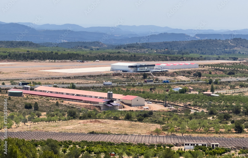 Naklejka premium Mountains landscape. View on The Vicente Huerta airfield. Aerodrome and airpot in Castellon, Spain.