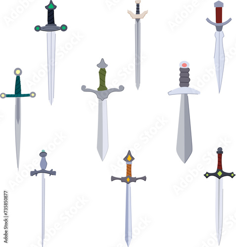 medieval sword set cartoon vector illustration