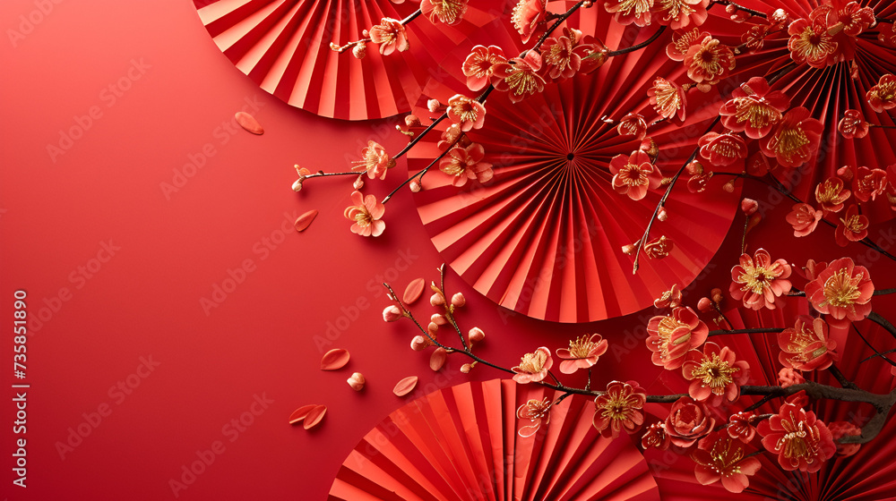 2023 Chinese new year, year of the rabbit banner template design, Red and gold vector modern and luxury chinese frame background. Happy Chinese new year background banner template, Generative AI