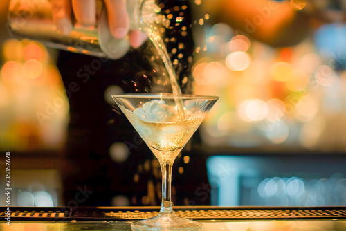 Highlighting the bustling movement of a bartender preparing a Martini 