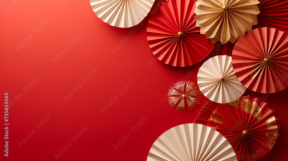 2023 Chinese new year, year of the rabbit banner template design, Red and gold vector modern and luxury chinese frame background. Happy Chinese new year background banner template, Generative AI