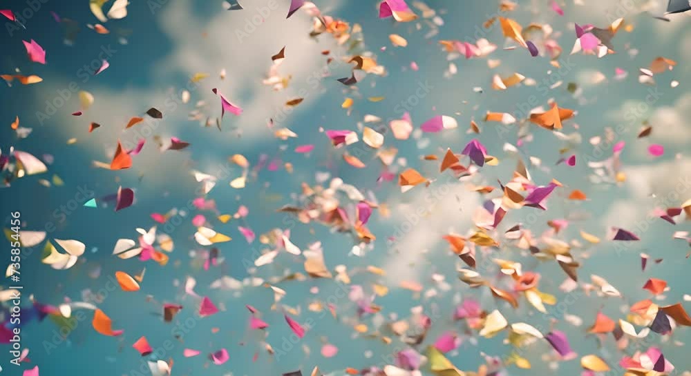 Flying confetti on a blue background. The concept of celebration and joy. Flying confetti on a blue background. The concept of celebration and joy.