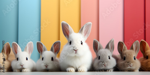 Vibrant Easter Bunny photo against colorful backdrop. Ideal for cards, invites, posters. Cheerful, festive, and playful. Captures joy of springtime celebration.