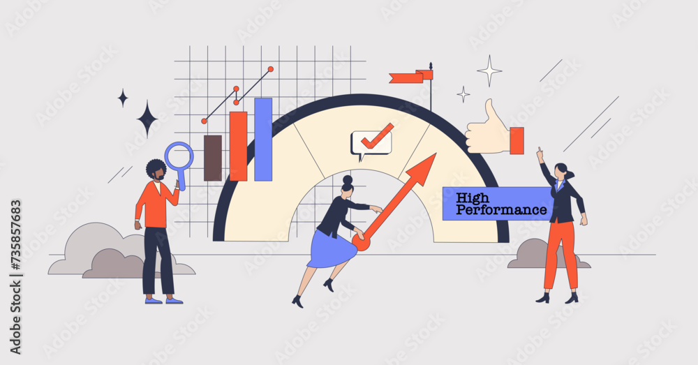 Employee performance management for effective work retro tiny person concept. Productive strategy for staff motivation and get best results vector illustration. Efficiency measurement and improvement Employee performance management for effective work retro tiny person concept. Productive strategy for staff motivation and get best results vector illustration. Efficiency measurement and improvement