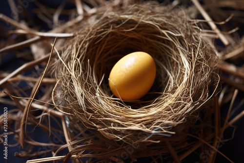 a yellow egg in a nest