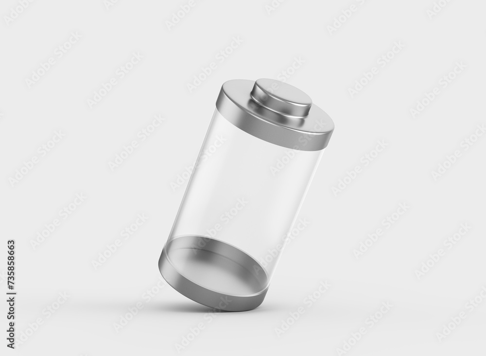 3d Abstract Transparent Empty Glass Battery With Metal Caps On White Background 3d Illustration 3d Abstract Transparent Empty Glass Battery With Metal Caps On White Background 3d Illustration