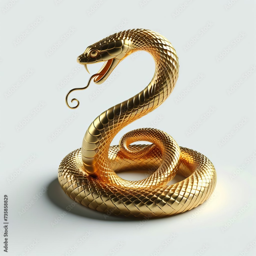 Fototapeta premium Gold 3D model of the Chinese zodiac animal: snake on a white background.