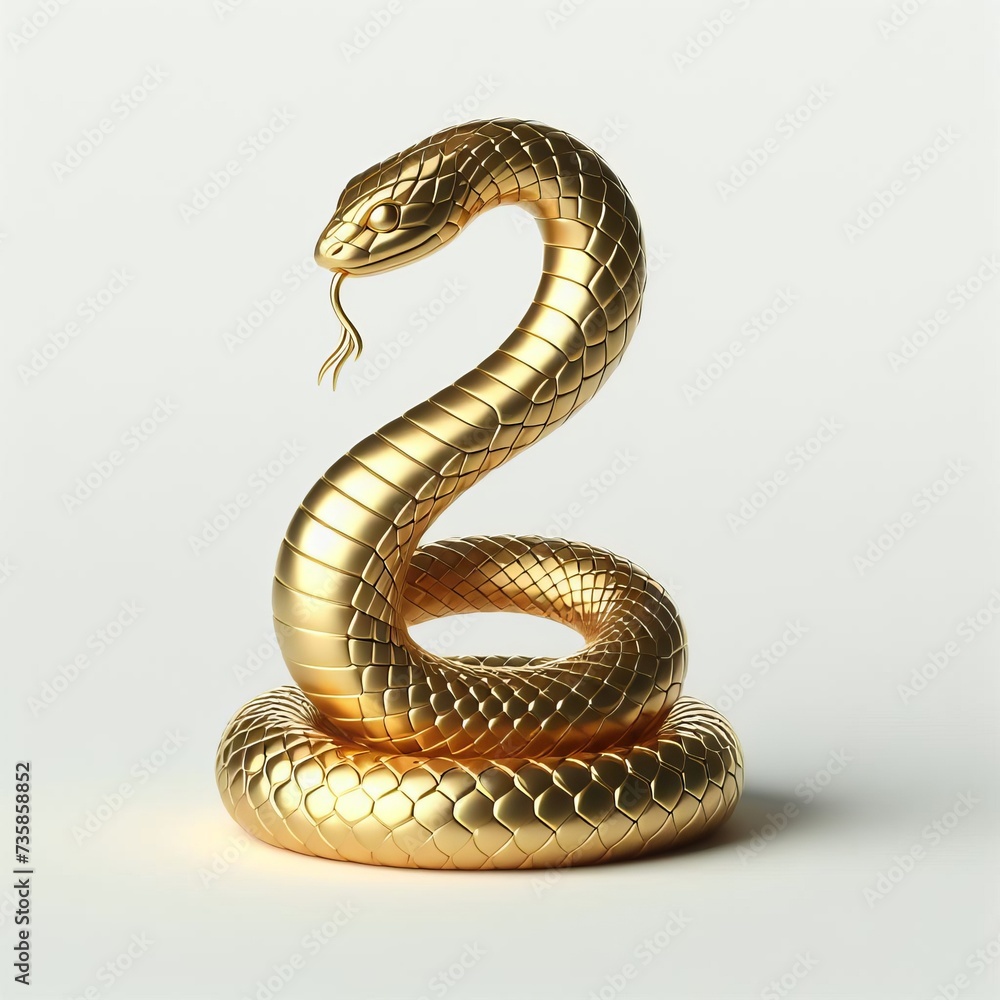 Obraz premium Gold 3D model of the Chinese zodiac animal: snake on a white background.