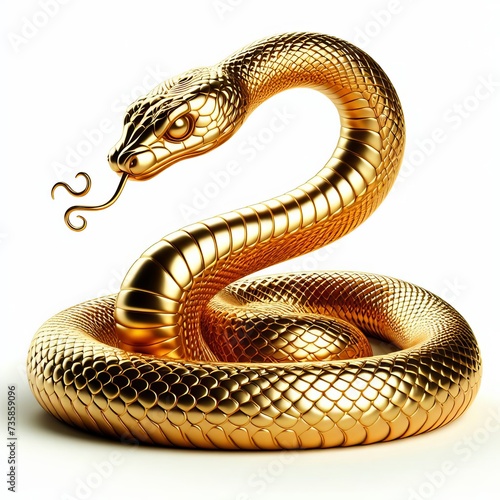 Gold 3D model of the Chinese zodiac animal: snake on a white background.