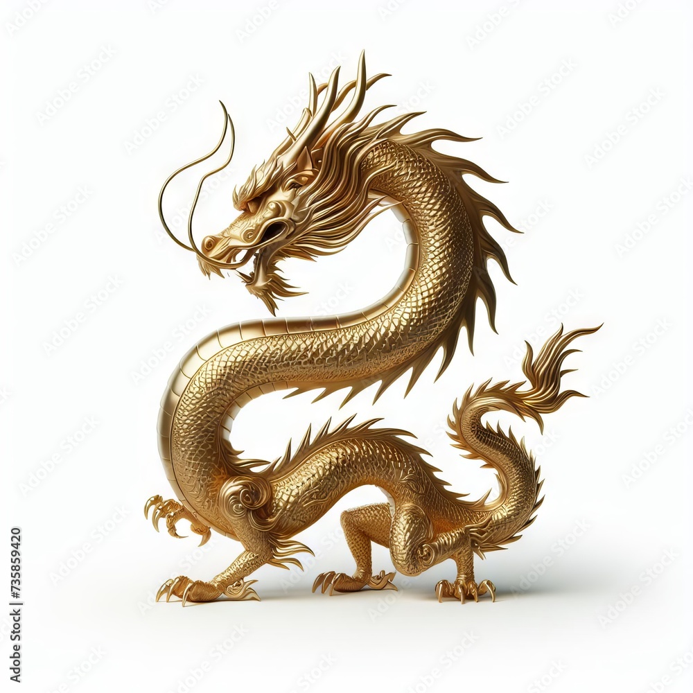 Obraz premium Gold 3D model of the Chinese zodiac animal: Dragon on a white background.
