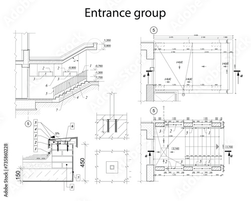 Vector architectural fragments of a building entances	
