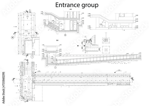 Vector architectural fragments of a building entances	
