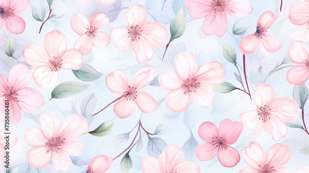 Watercolor pastel floral seamless pattern. Hand drawn botanical watercolor flowers background.