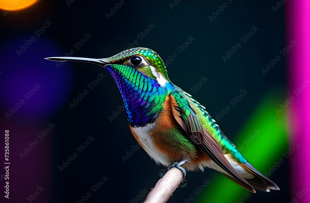 Fototapeta premium Hummingbird with bright multi-colored feathers.