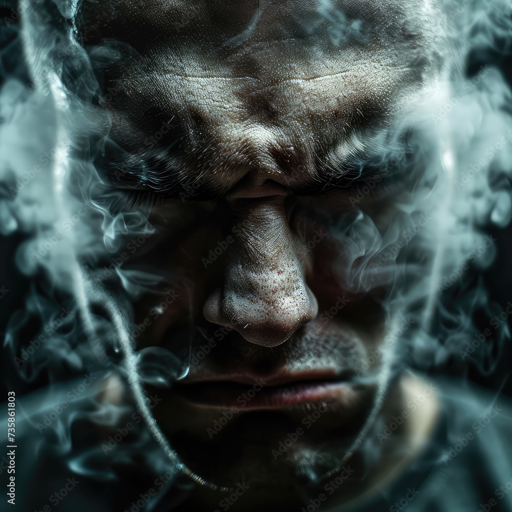 Anger Face, Angry Man with Smoke from the Nostrils