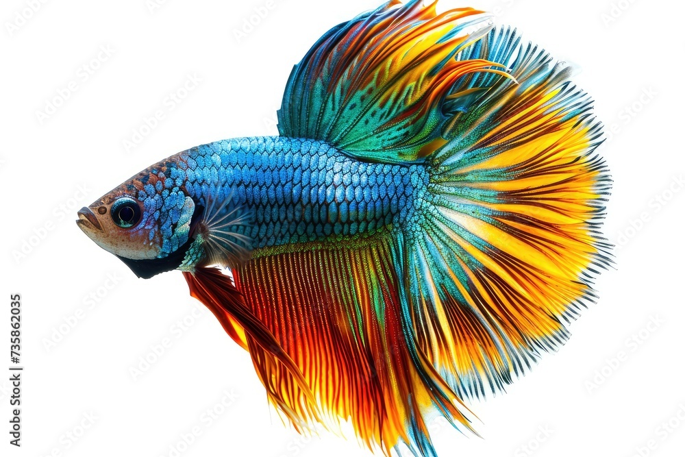 Color Siamese Fighting Fish Isolated, Rosetail Halfmoon Aquarium Pet, Betta Splendens on White Color Siamese Fighting Fish Isolated, Rosetail Halfmoon Aquarium Pet, Betta Splendens on White