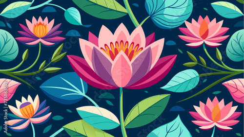 Waterlily flower seamless floral design background