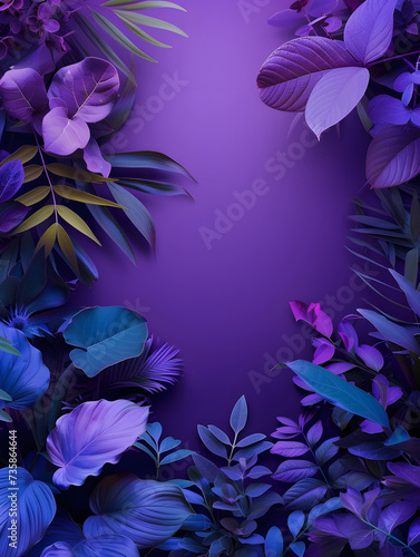 a puprle tropical floral background with copy space for text