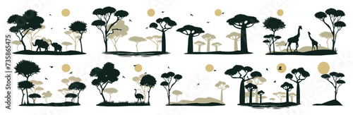 collection of african savannah landscapes vector