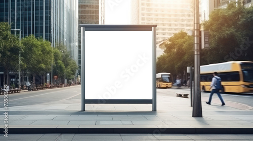 Advertising billboard with empty display mockup for custom ad design on city street photo