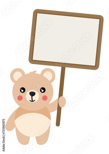 Cute teddy bear holding a blank signboard © soniagoncalves