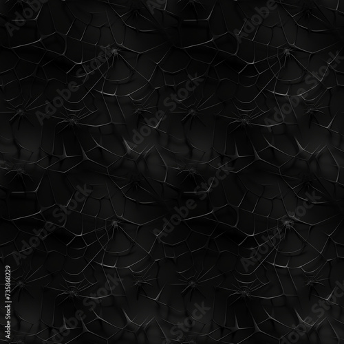 Black Creepy Seamless Pattern with Black Widow Spider, Dark Horror Mockup, Scary Cobweb Tile